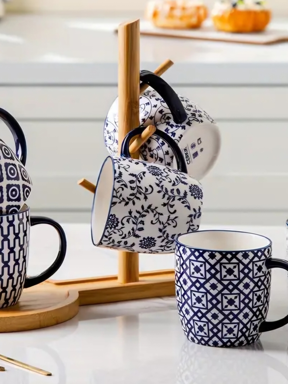 Blue and White Floral Ceramic Mug - Unbranded